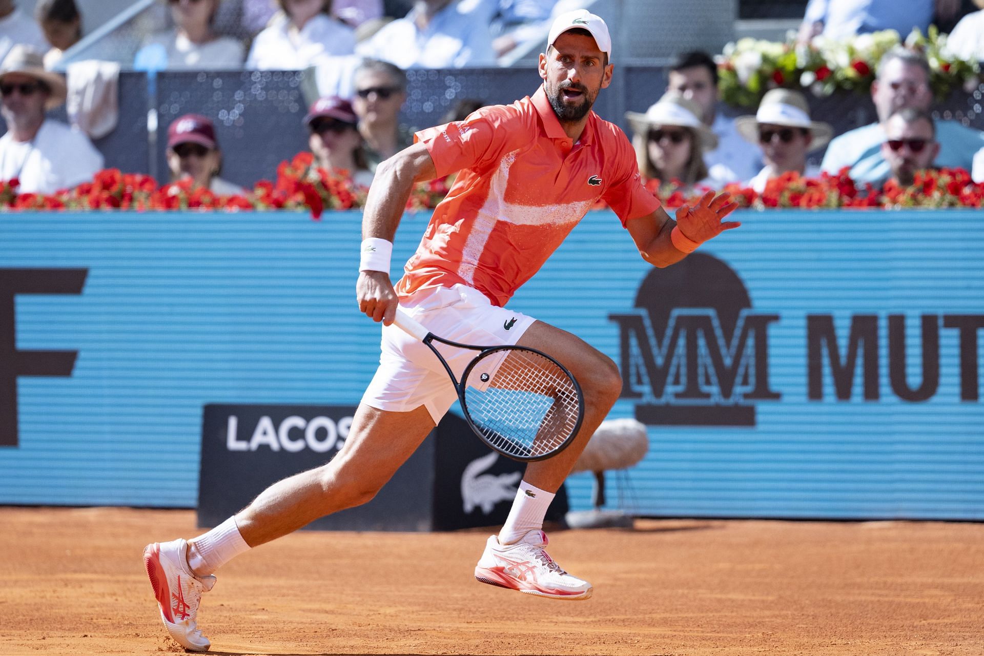 Novak Djokovic at the Mutua Madrid Open - Day Five - Source: Getty
